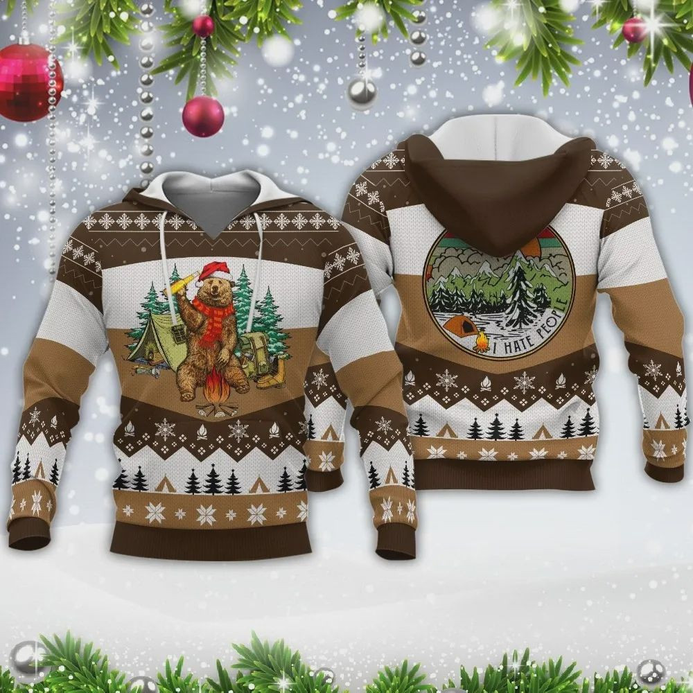 I Hate People Brown Ugly Christmas Knitting Pattern 3D All Over Print Hoodie, Zip-up Hoodie