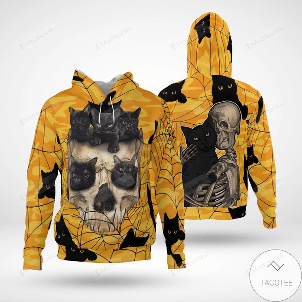 Free Halloween Skull Cat 3D All Over Print Hoodie, Zip-up Hoodie