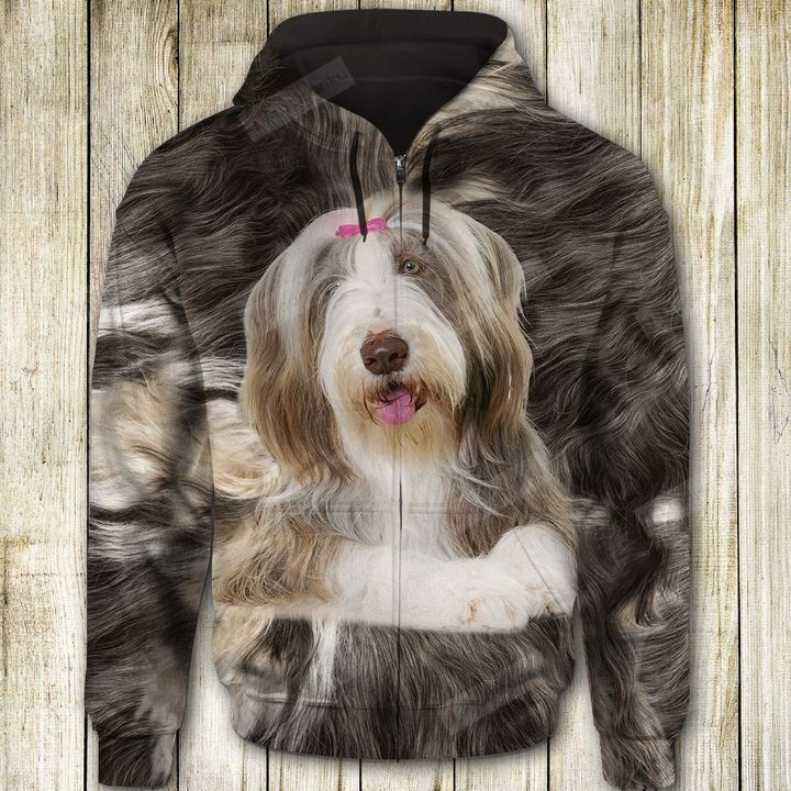 Bearded Collie Cute Face 3D All Over Print Hoodie, Zip-up Hoodie