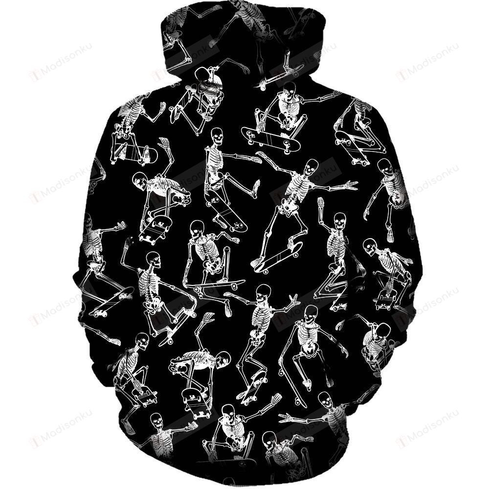 Skateboarding Skulls Black For Unisex 3D All Over Print Hoodie, Zip-up Hoodie