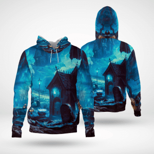 Headstone Rip In Peace Haunted Castle Spooky Halloween 3D All Over Print Hoodie, Zip-up Hoodie