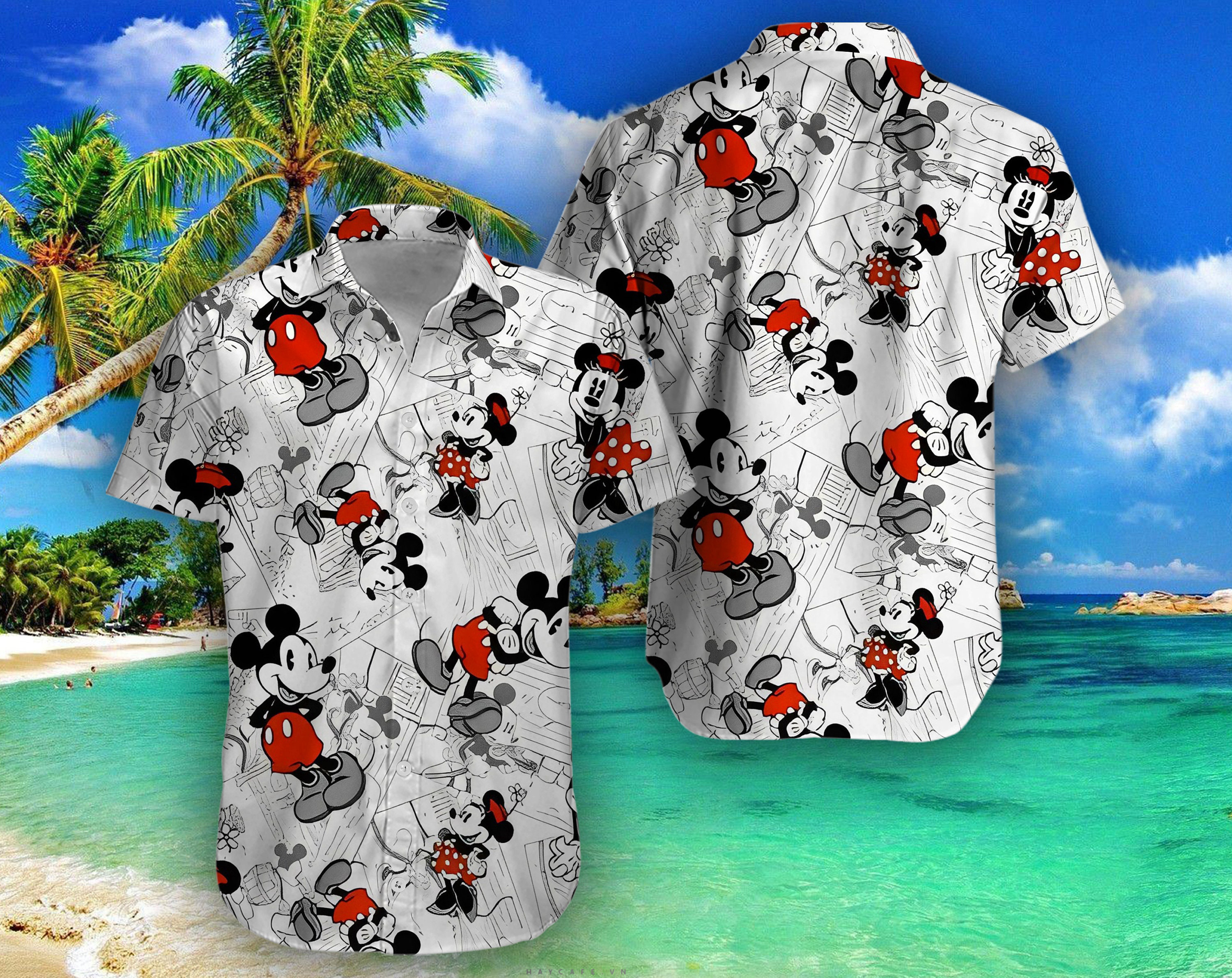 Disney Mickey Mouse Floral Aloha Hawaiian Shirt 0293 M