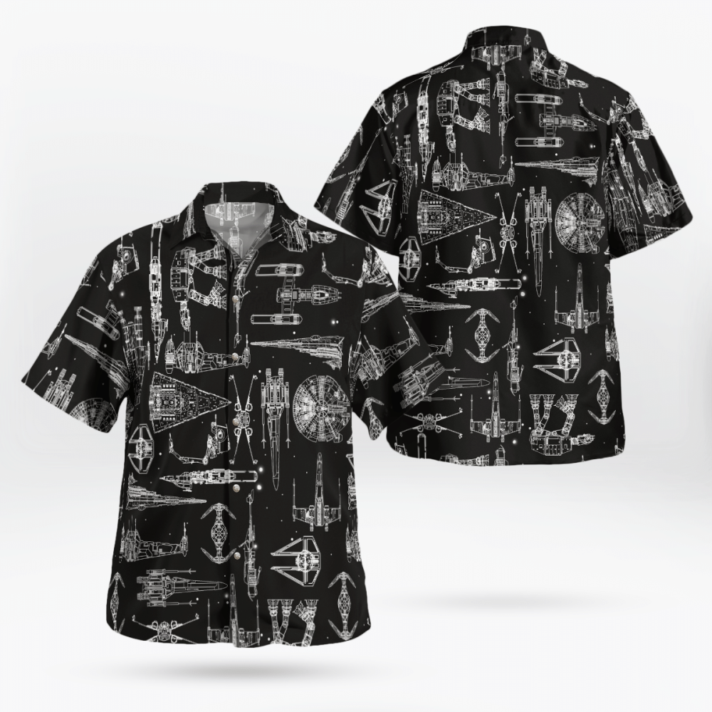 Space Ship Pattern Hawaiian Shirt Black Summer Aloha Shirt For Men Women