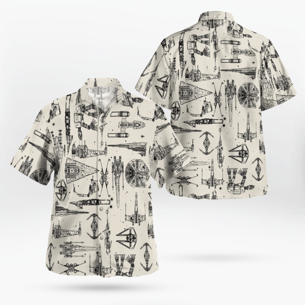 Space Ship Pattern Hawaiian Shirt White Summer Aloha Shirt For Men Women