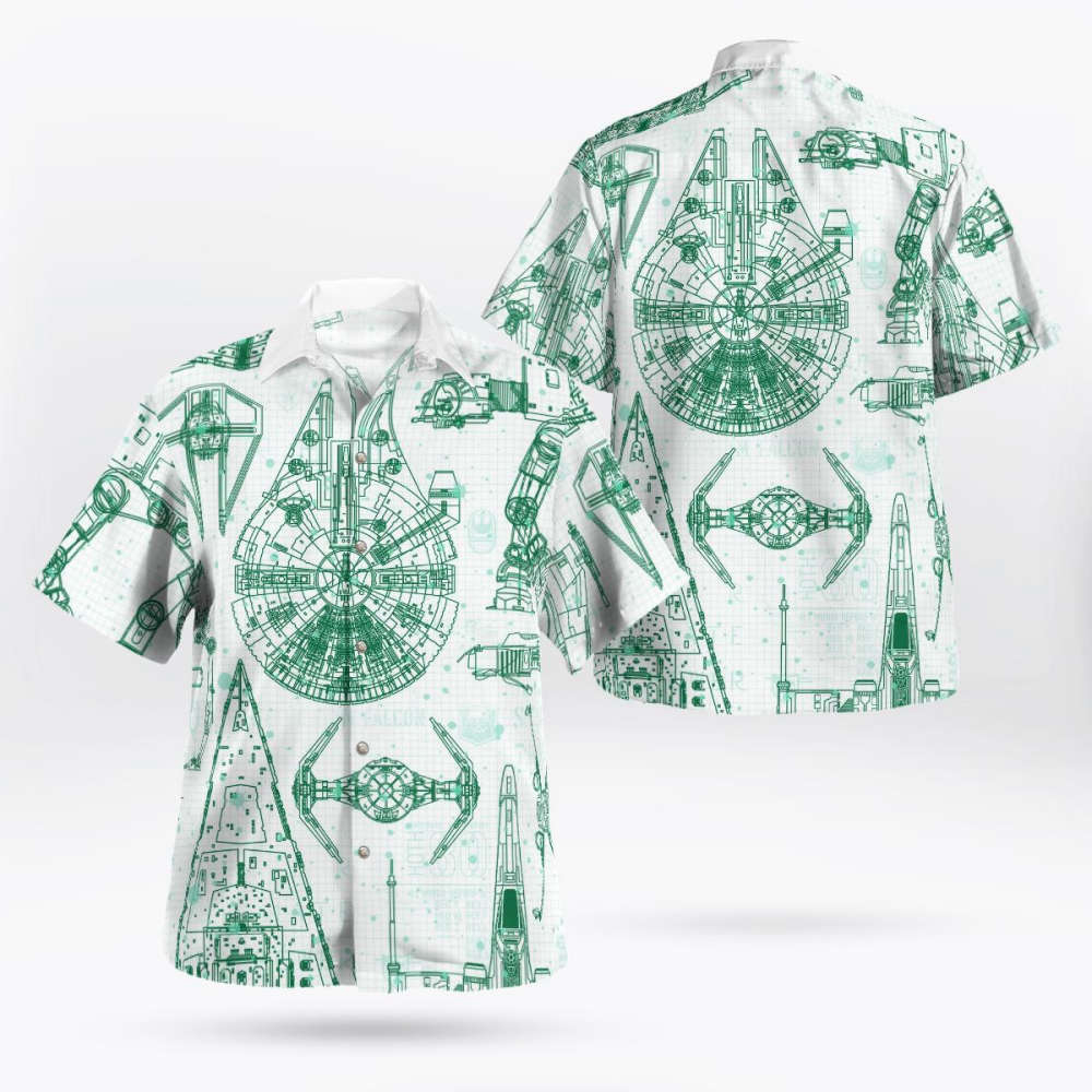 Star Wars Ships Drawing Hawaiian Shirt Summer Aloha Shirt For Men Women