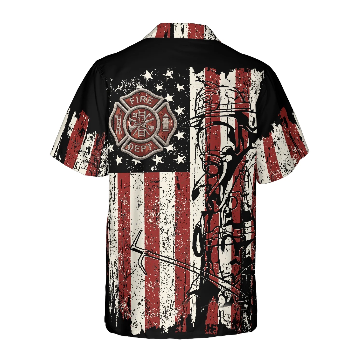 Black American Flag Fire Dept Firefighter Hawaiian Shirt Fire Department Badge Firefighter Shirt Aloha Shirt For Men and Women