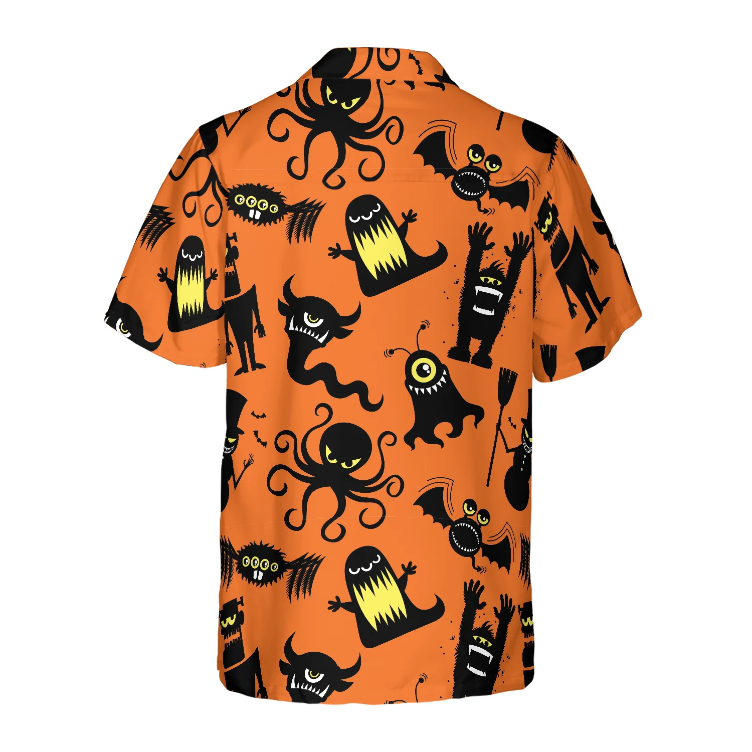 Cute Monster Silhouette Halloween Bigfoot Hawaiian Shirt Pumpkin Orange And Black Halloween Bigfoot Shirt Aloha Shirt For Men and Women