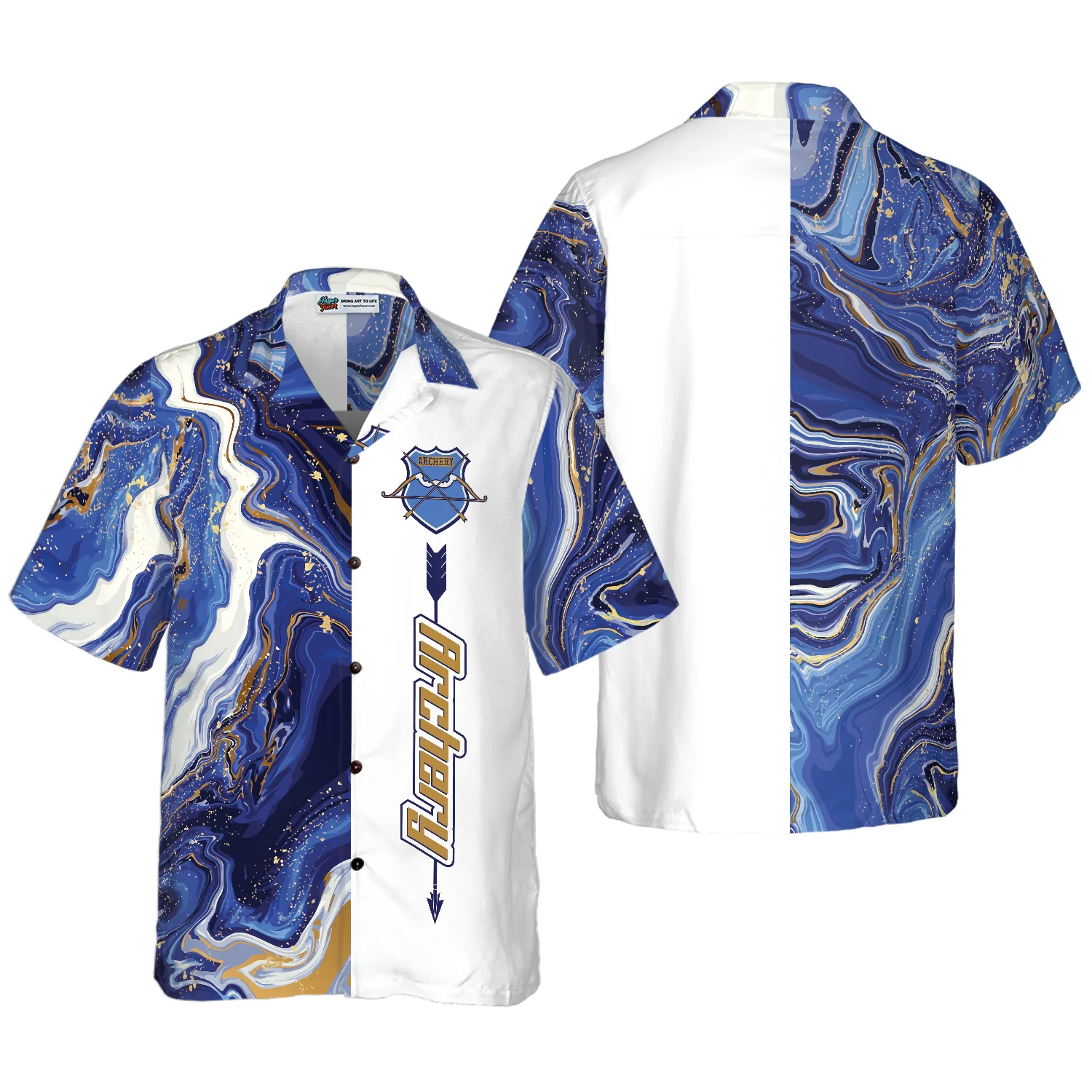 Blue Marble And Gold Archery Hawaiian Shirt Aloha Shirt For Men and Women