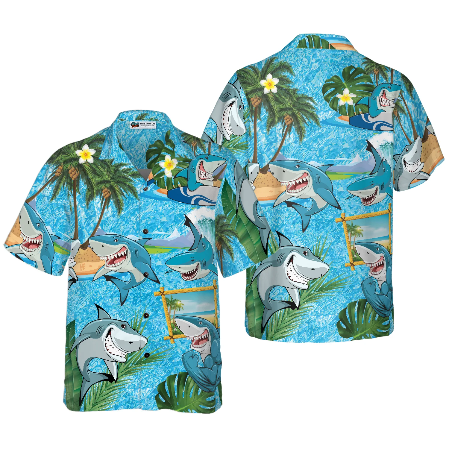 Sharks On The Beach Hawaiian Shirt Aloha Shirt For Men and Women