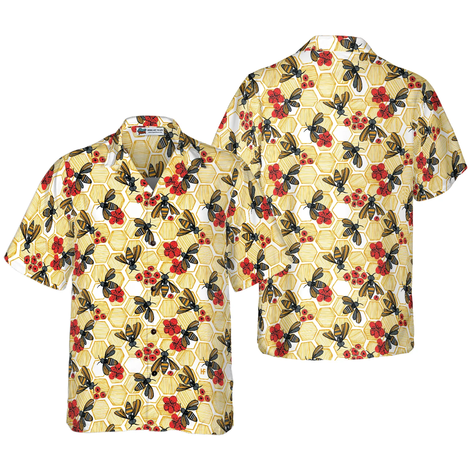 Honey Bee Hexagon Hawaiian Shirt Aloha Shirt For Men and Women