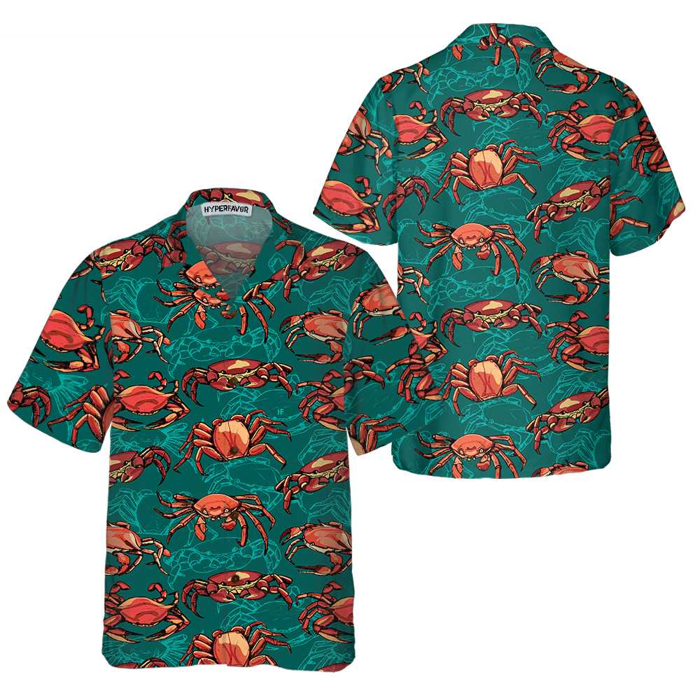 Vintage Hand Drawn Crab Hawaiian Shirt Button Crab Shirt King Crab Gift Aloha Shirt For Men and Women