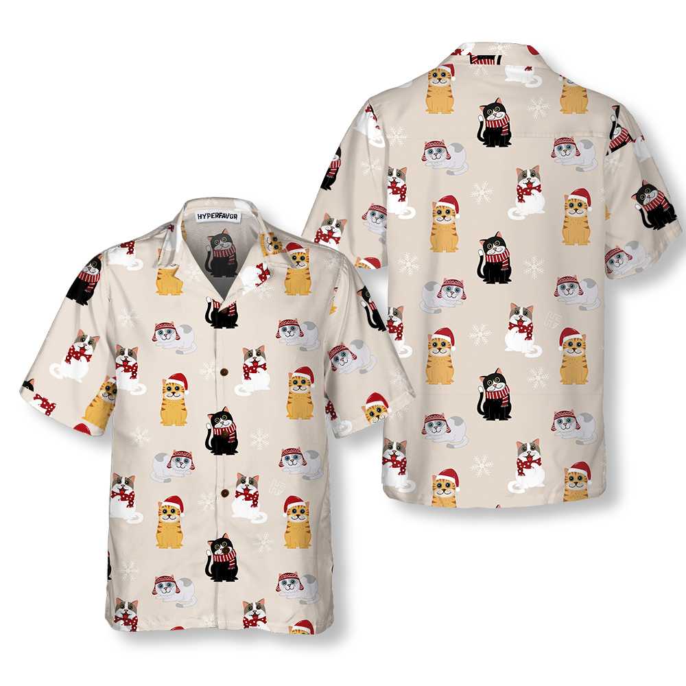 Cat Wearing Santa Claus Hat Hawaiian Shirt Christmas Cat Shirt Best Christmas Gift Aloha Shirt For Men and Women