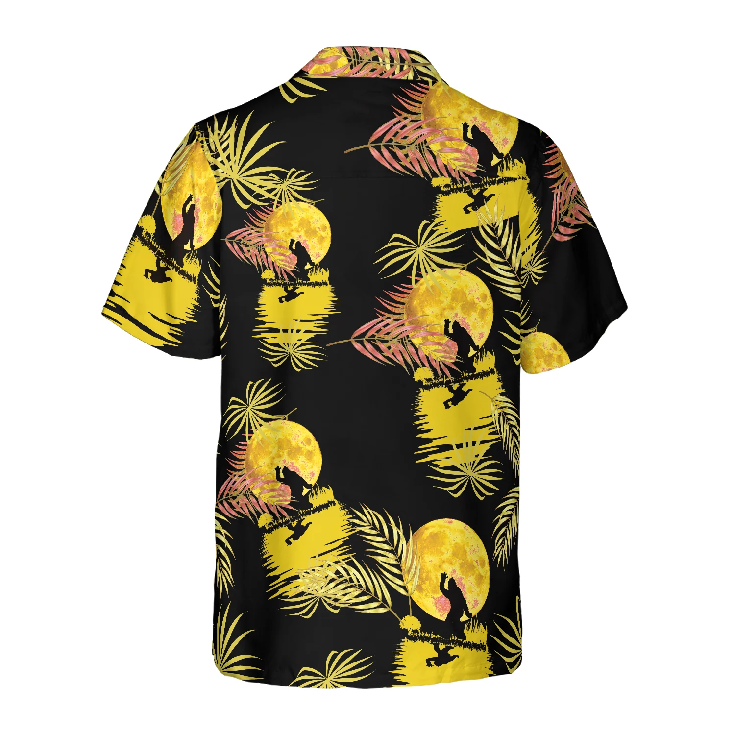 Bigfoot Tropical Yellow Moon Bigfoot Hawaiian Shirt Black And Yellow Moonlight Bigfoot Shirt Aloha Shirt For Men and Women