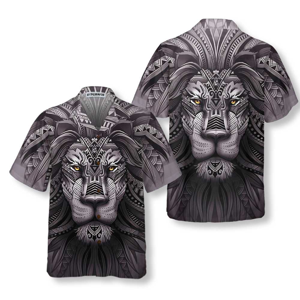 Polynesian Lion Tattoo Lion Hawaiian Shirt Button Up Lion Shirt  Women Cool Gift For Lion Lover Aloha Shirt For Men and Women