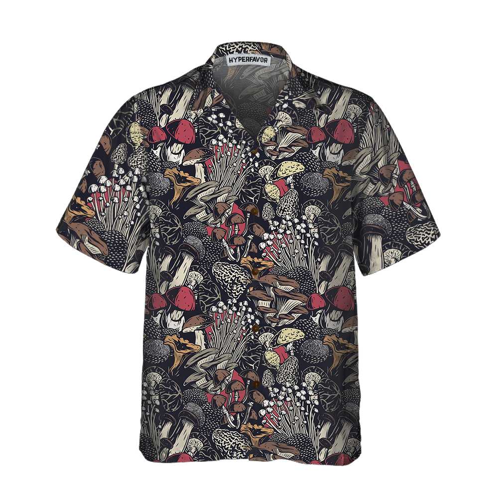 Mushroom Forest Hawaiian Shirt Unique Mushroom Print Shirt  Women Aloha Shirt For Men and Women