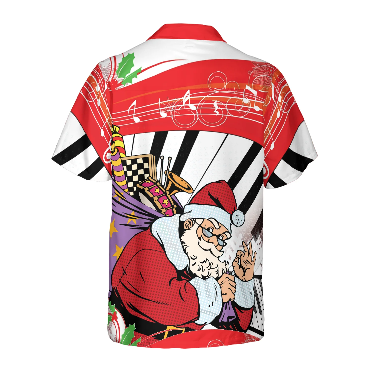 Hyperfavor Christmas Hawaiian Shirts Santa Claus With Piano Background Shirt Short Sleeve Christmas Shirt Idea Gift Aloha Shirt For Men and Women