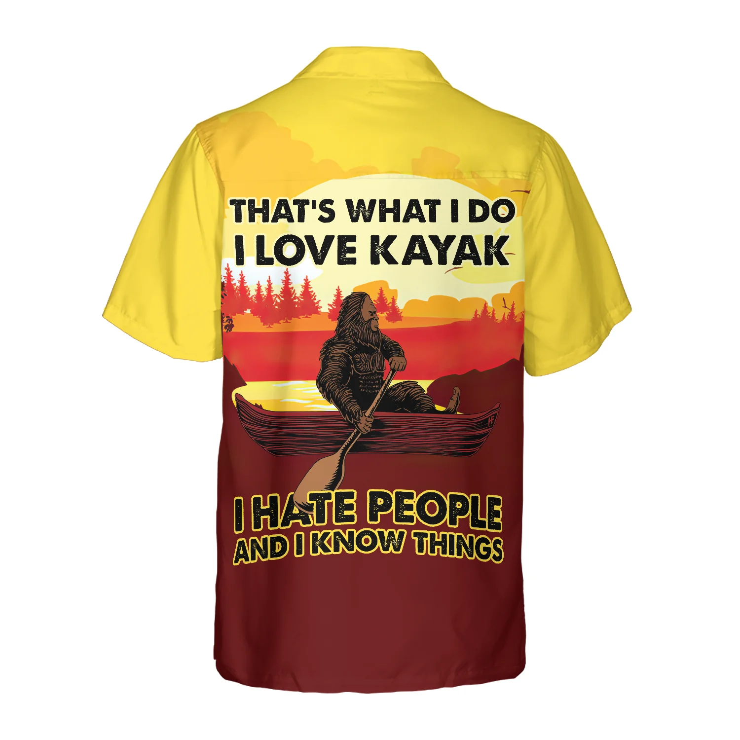 Bigfoot Darryl Love Kayak  Hate People Bigfoot Hawaiian Shirt Dawn Palette Black And Yellow Kayaking Bigfoot Shirt Aloha Shirt For Men and Women