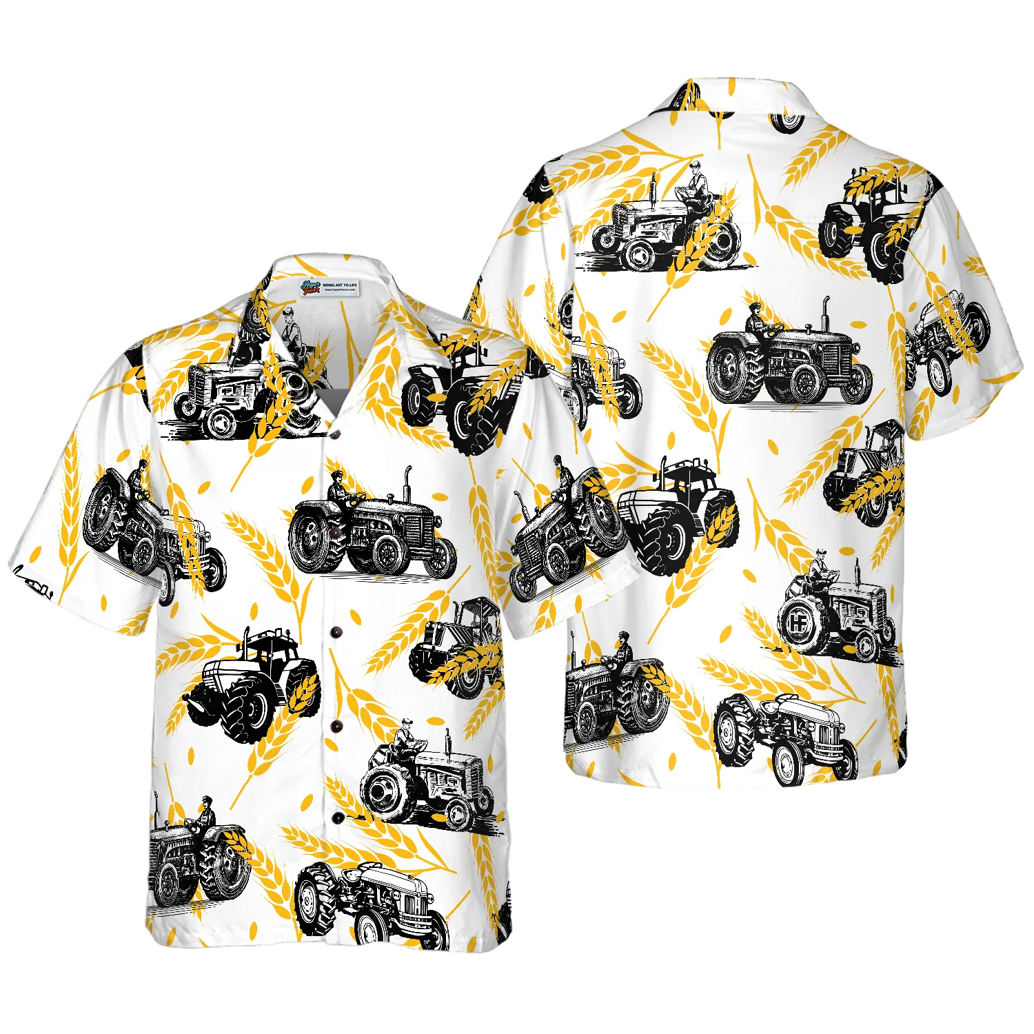 Tractors On Wheat Pattern Hawaiian Shirt Aloha Shirt For Men and Women