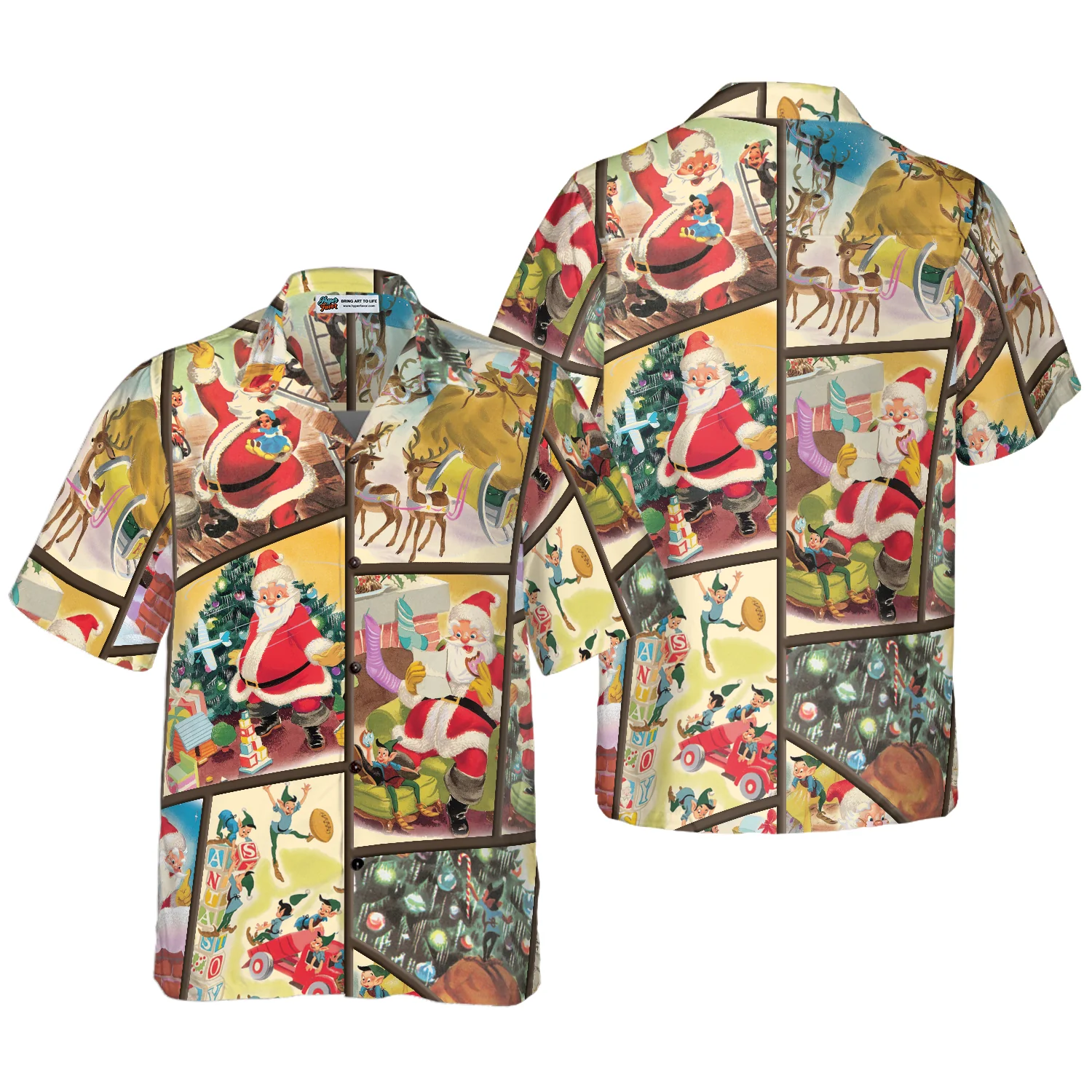 Hyperfavor Christmas Hawaiian Shirts Santa Elf Gift Hawaiian Shirt Button Down Shirt Short Sleeve Aloha Shirt For Men and Women