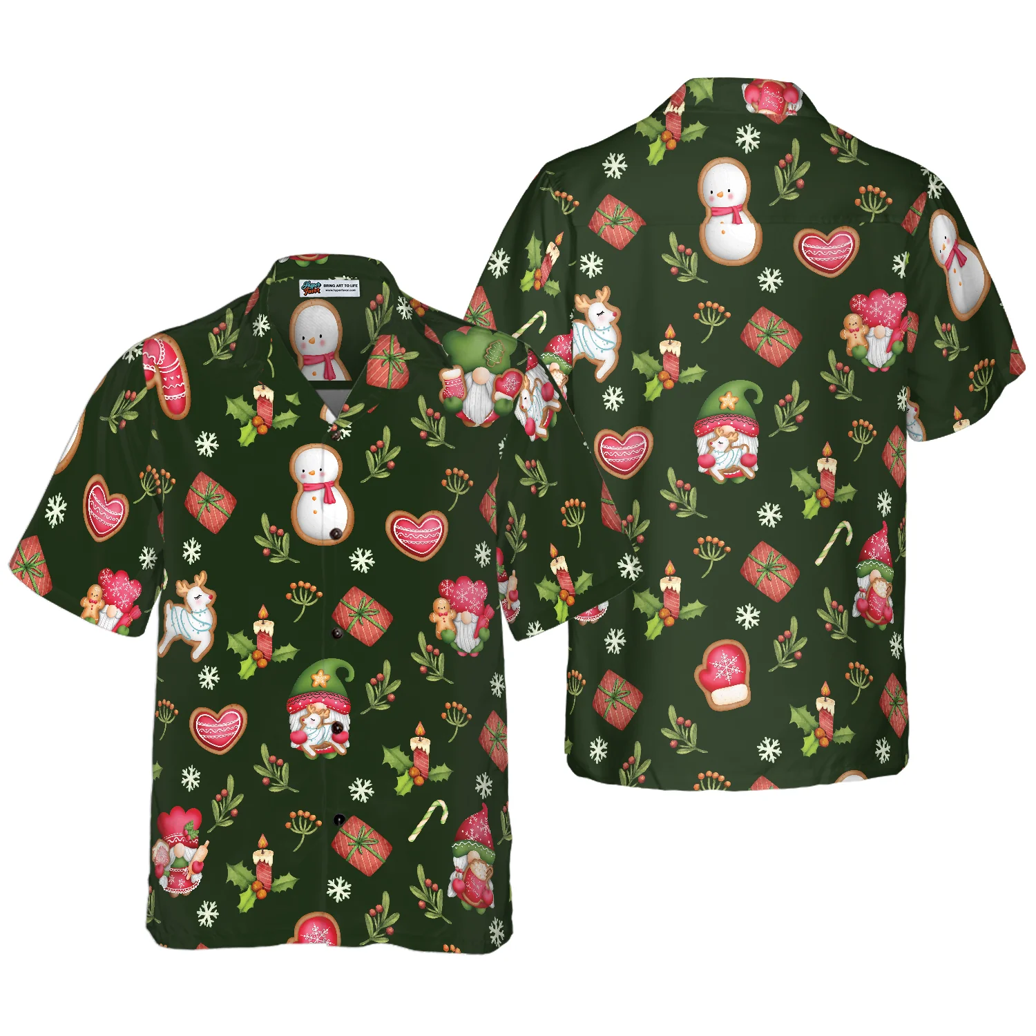 Hyperfavor Christmas Hawaiian Shirts Gnome Merry Christmas Hawaiian Shirt Button Down Shirt Short Sleeve Aloha Shirt For Men and Women