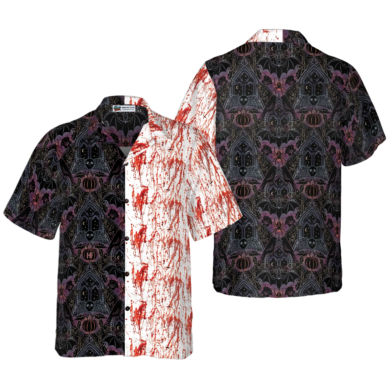 Gothic Halloween Blood Hawaiian Shirt Satanic Bat And Spider Goth Hawaiian Shirt Aloha Shirt For Men and Women