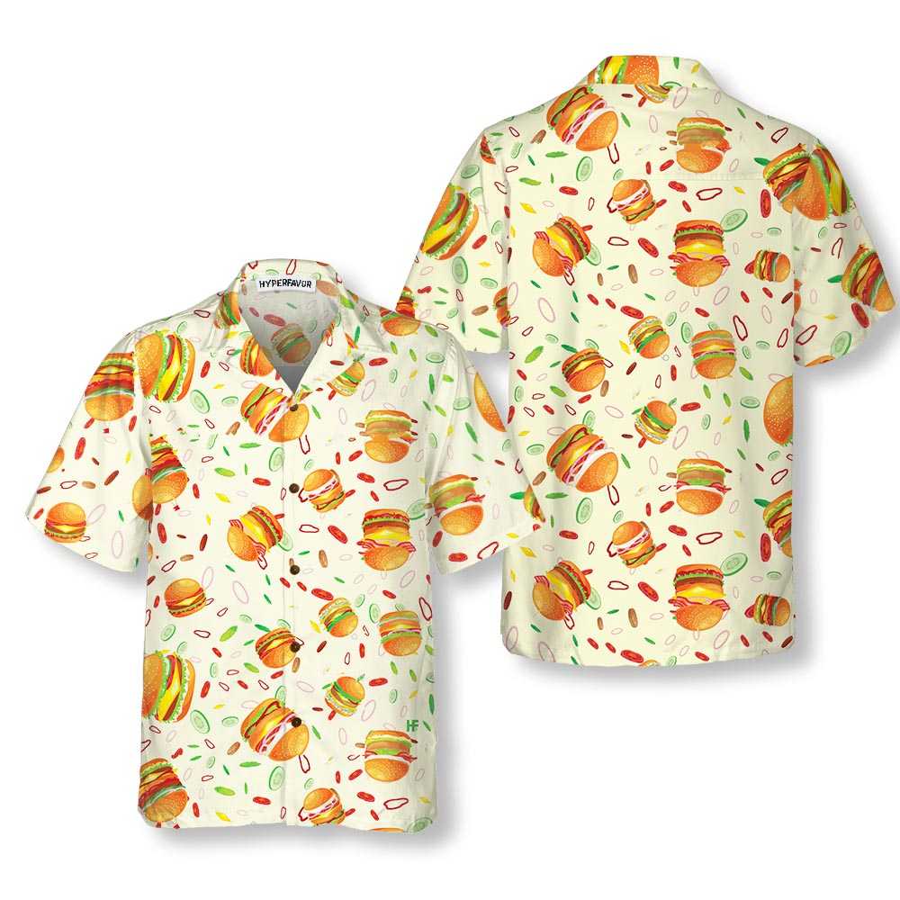 Vibrant American Hamburger Hawaiian Shirt Funny Burger Shirt  Women Aloha Shirt For Men and Women