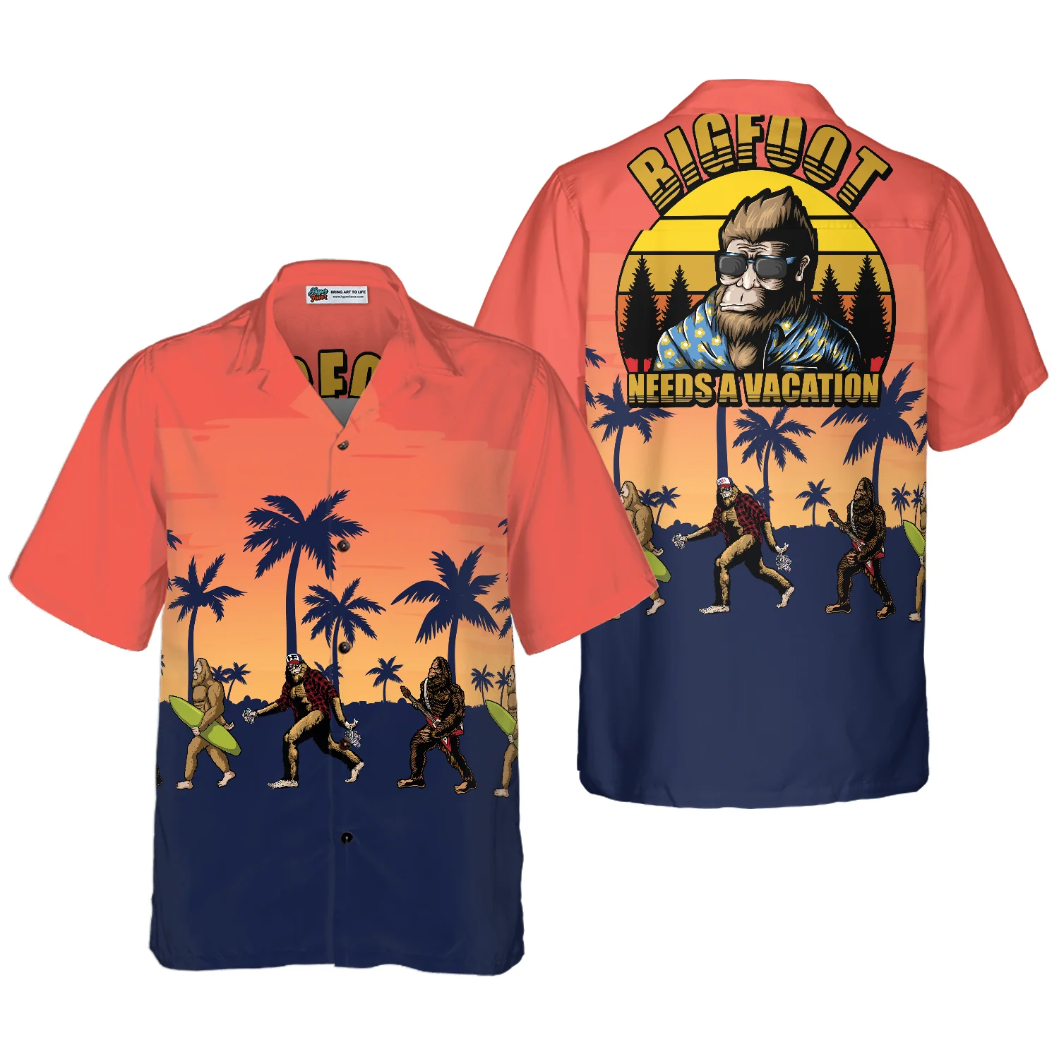 Bigfoot Needs A Vacation Bigfoot Hawaiian Shirt Vintage Dawn Palette Tropical Bigfoot Surfer Shirt Aloha Shirt For Men and Women