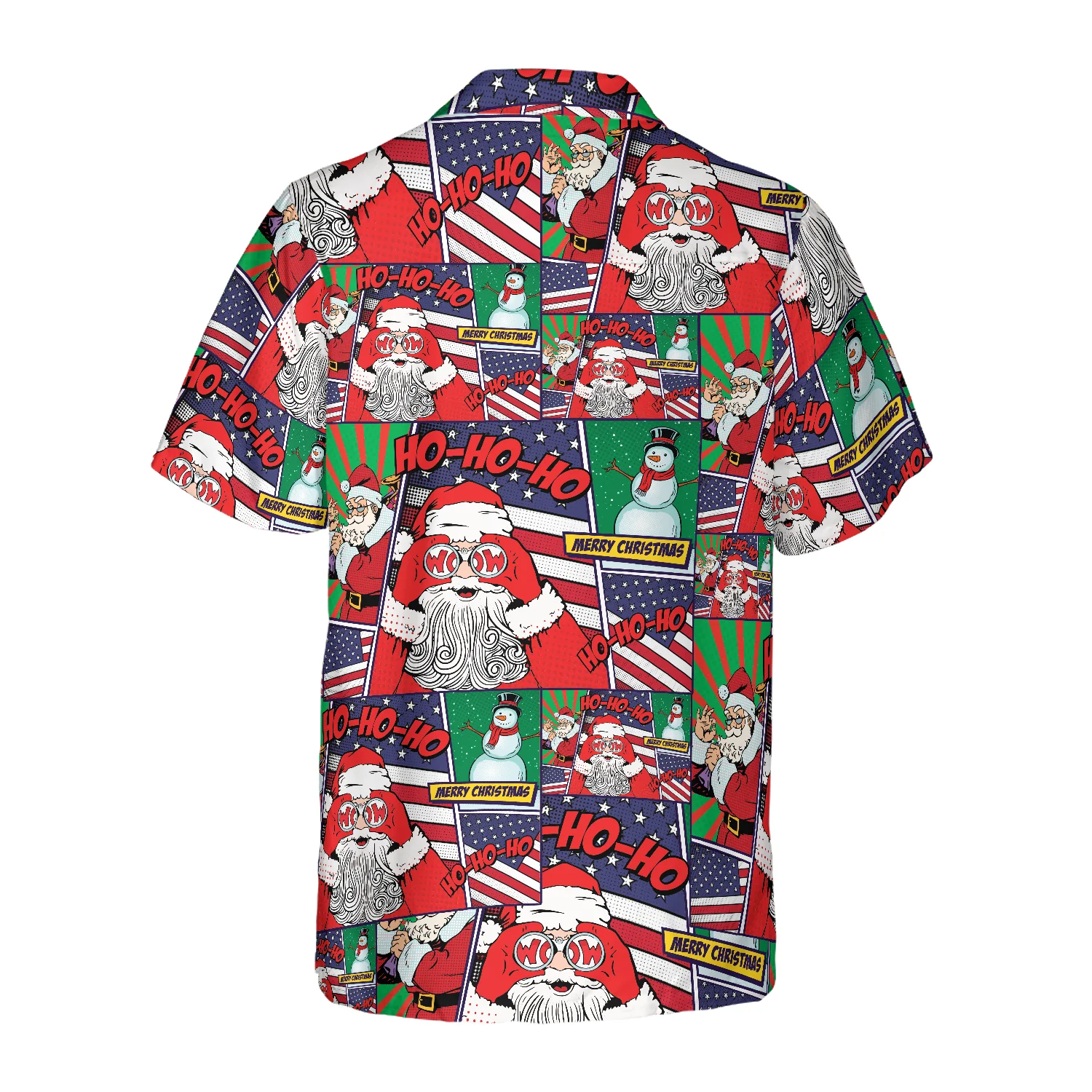 Hawaiian Shirts Santa With American Flag Comic Style Shirt Short Sleeve Christmas Shirt Idea Gift Aloha Shirt For Men and Women