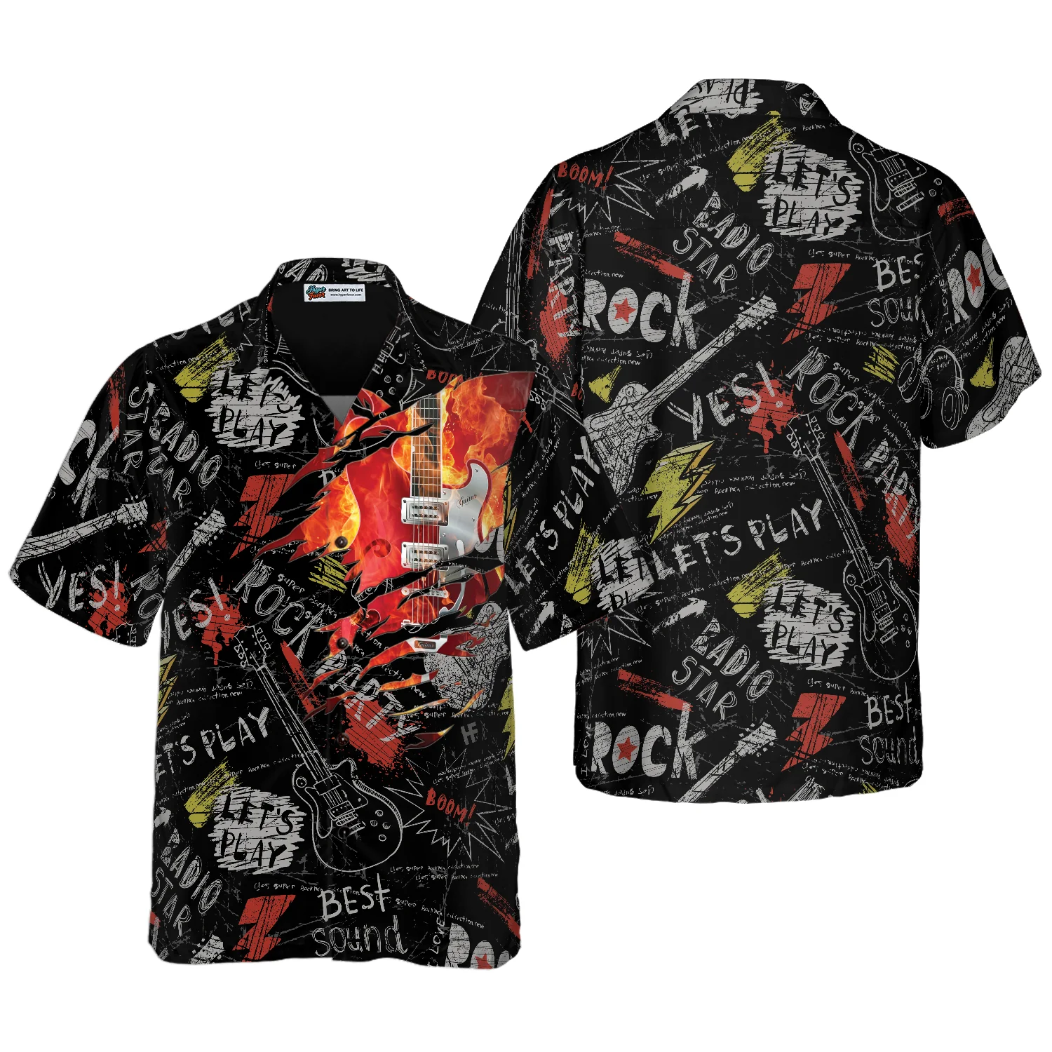 Burned Electric Guitar Hawaiian Shirt Aloha Shirt For Men and Women