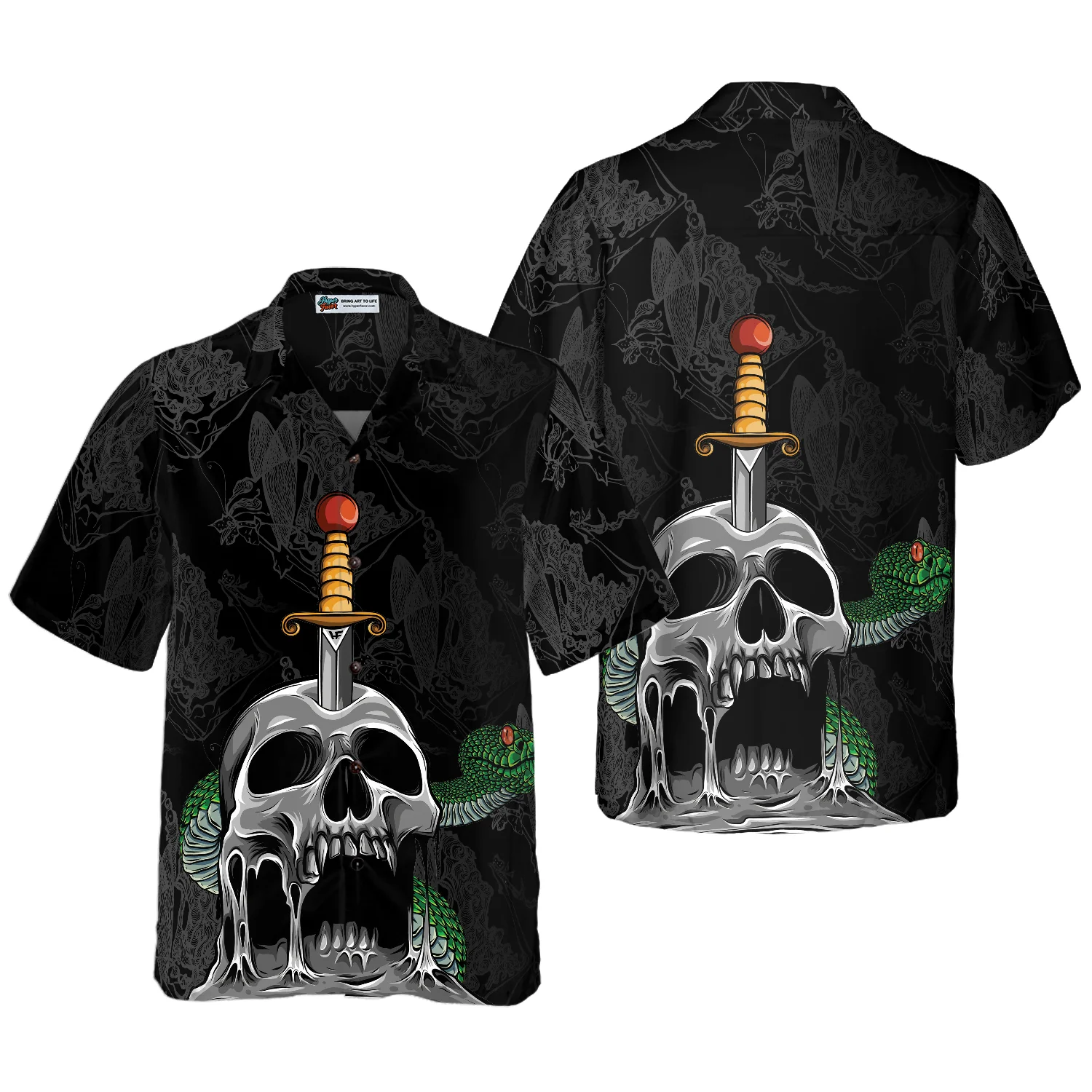 Skull  Snake Gothic Hawaiian Shirt Dark Sword Melted Black Skull Hawaiian Shirt Aloha Shirt For Men and Women