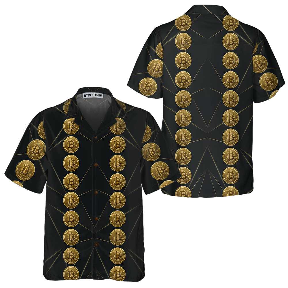 Luxury Golden Bitcoin Hawaiian Shirt Unique Bitcoin Shirt  Women Aloha Shirt For Men and Women