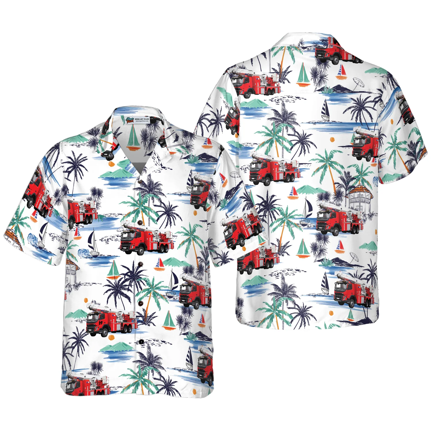 Fire Truck Friend Of Firefighter Hawaiian Shirt White Tropical Red Fire Truck Firefighter Shirt Aloha Shirt For Men and Women