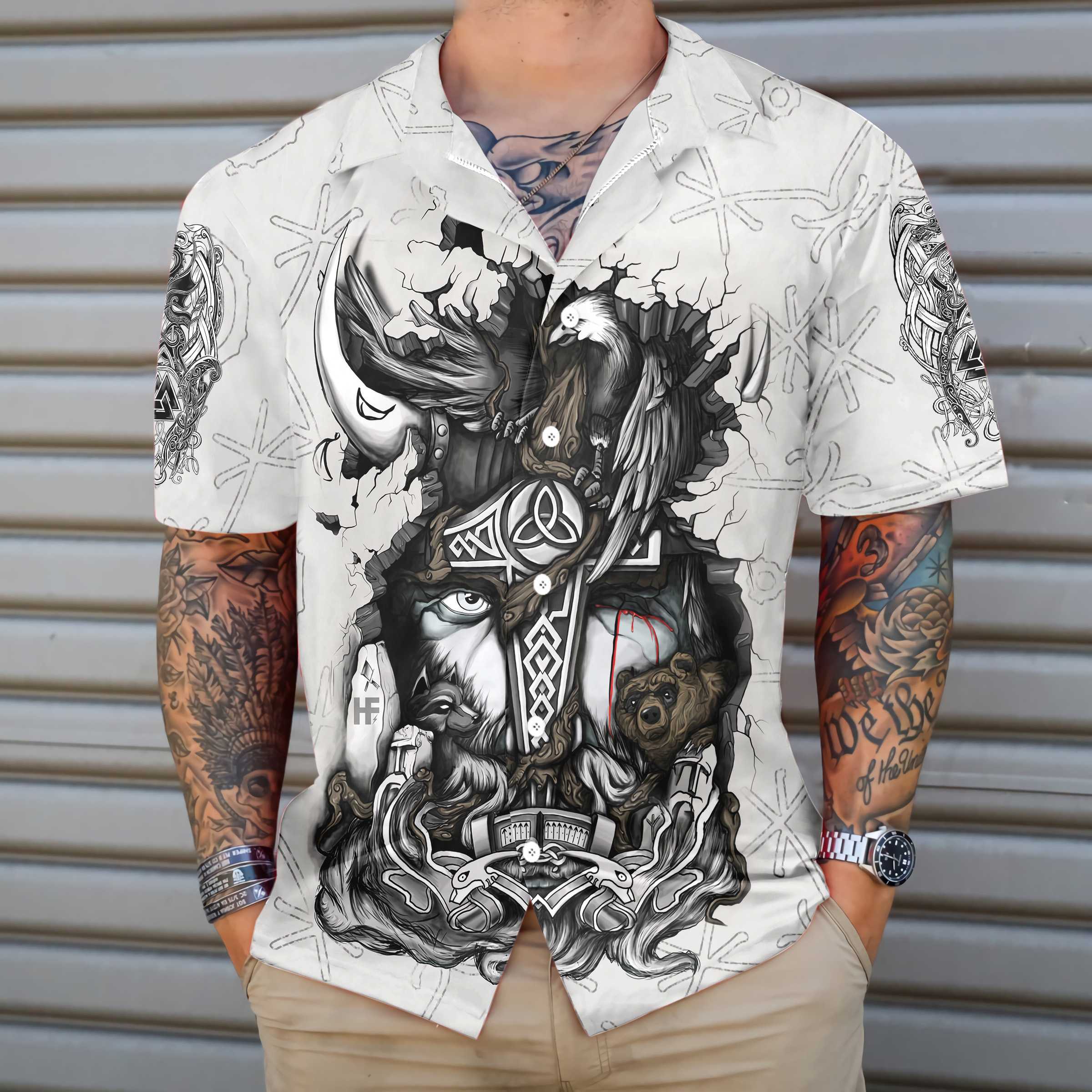 Viking Tattoo Hawaiian Shirt Viking Odin Shirt Aloha Shirt For Men and Women