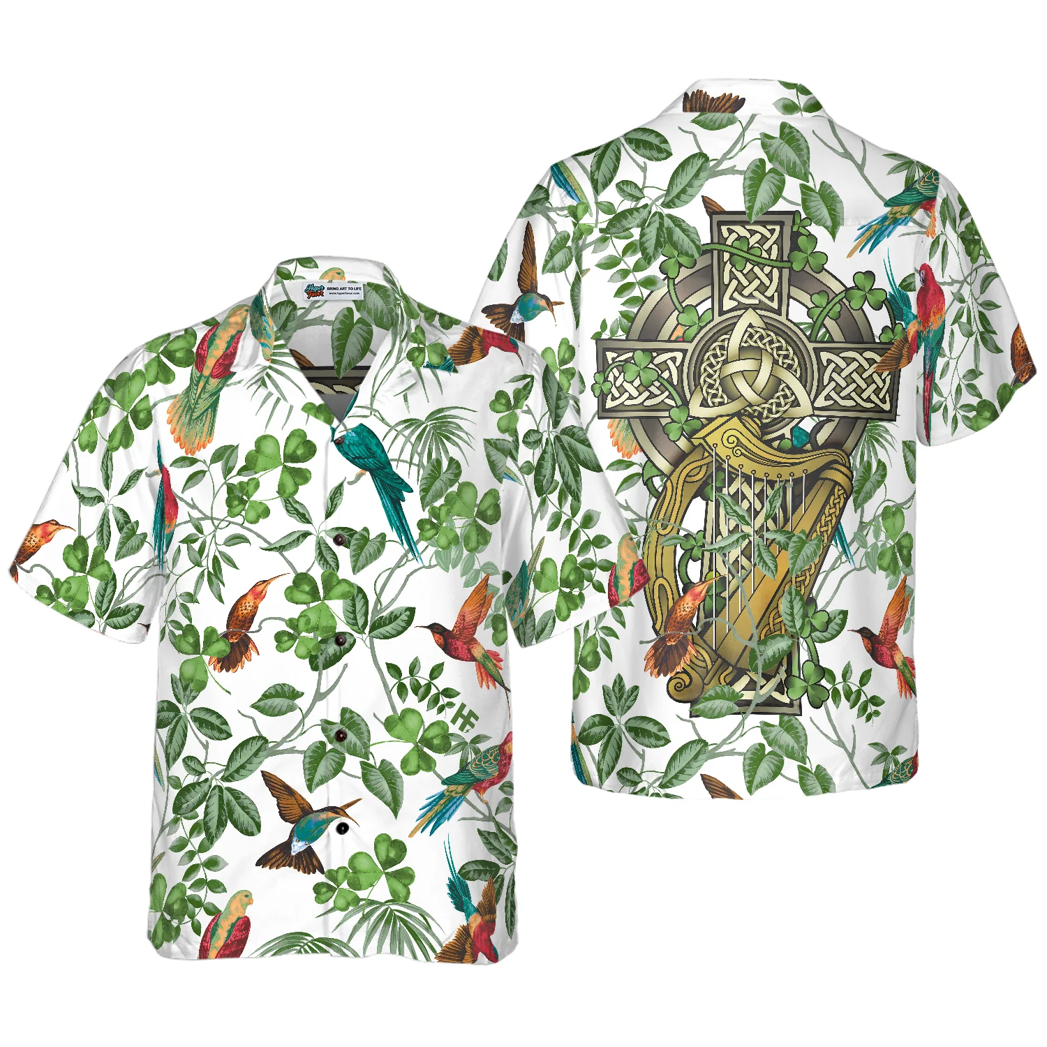 The Celtic Cross Harp Irish Shamrock Hawaiian Shirt Aloha Shirt For Men and Women