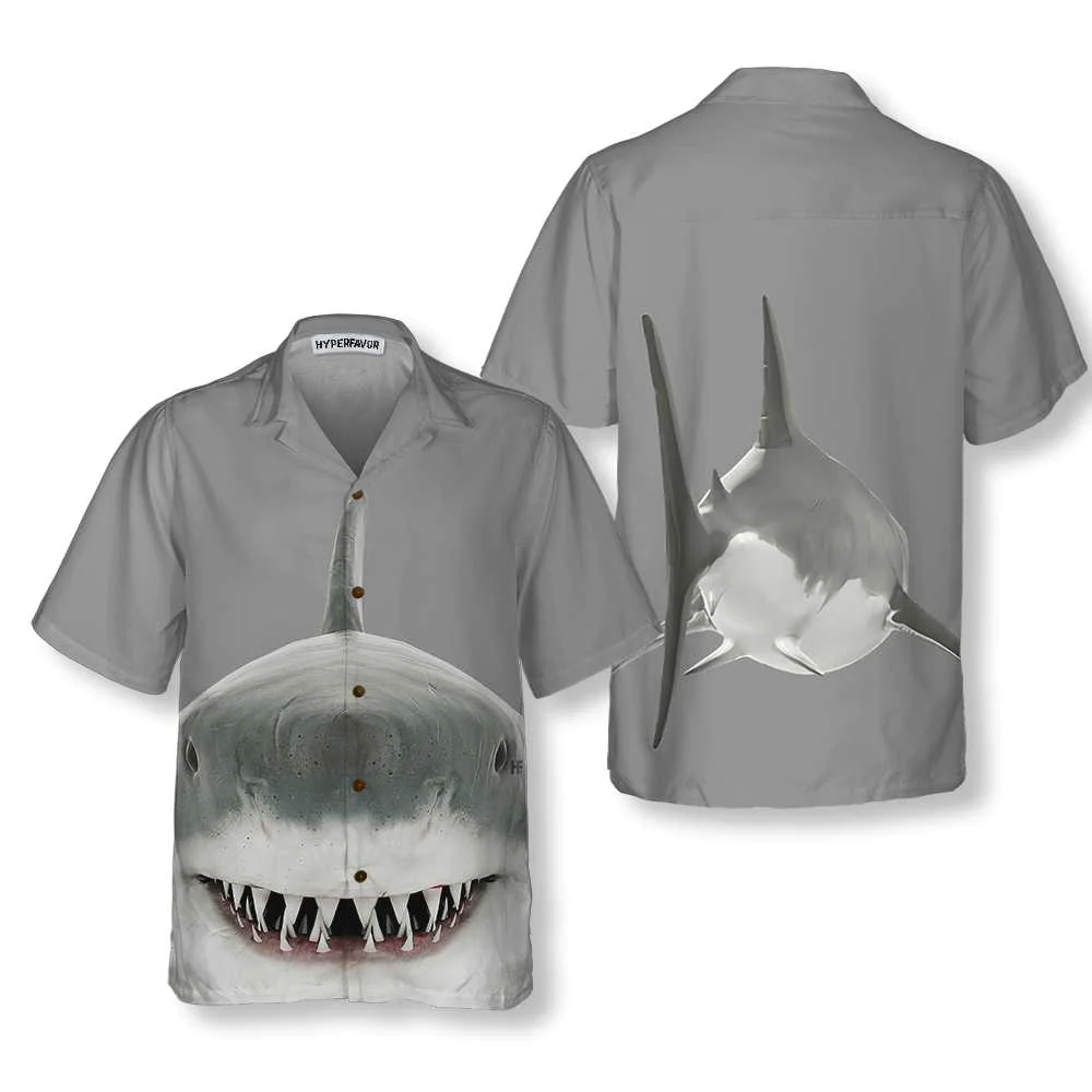 Shark Smile Hawaiian Shirt Shark Button Up Shirt For Adults Shark Print Shirt Aloha Shirt For Men and Women