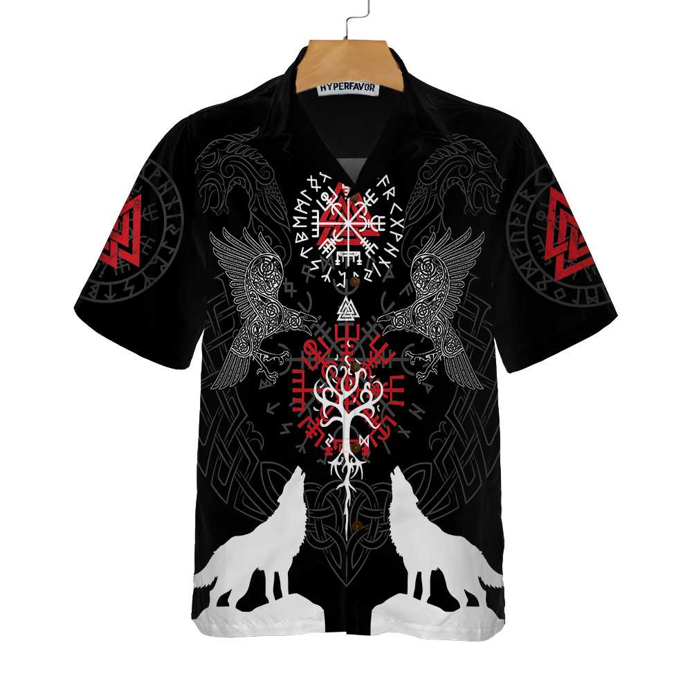 Viking Raven And Wolf Viking Hawaiian Shirt Wolf Viking Shirt Short Sleeve Aloha Shirt For Men and Women