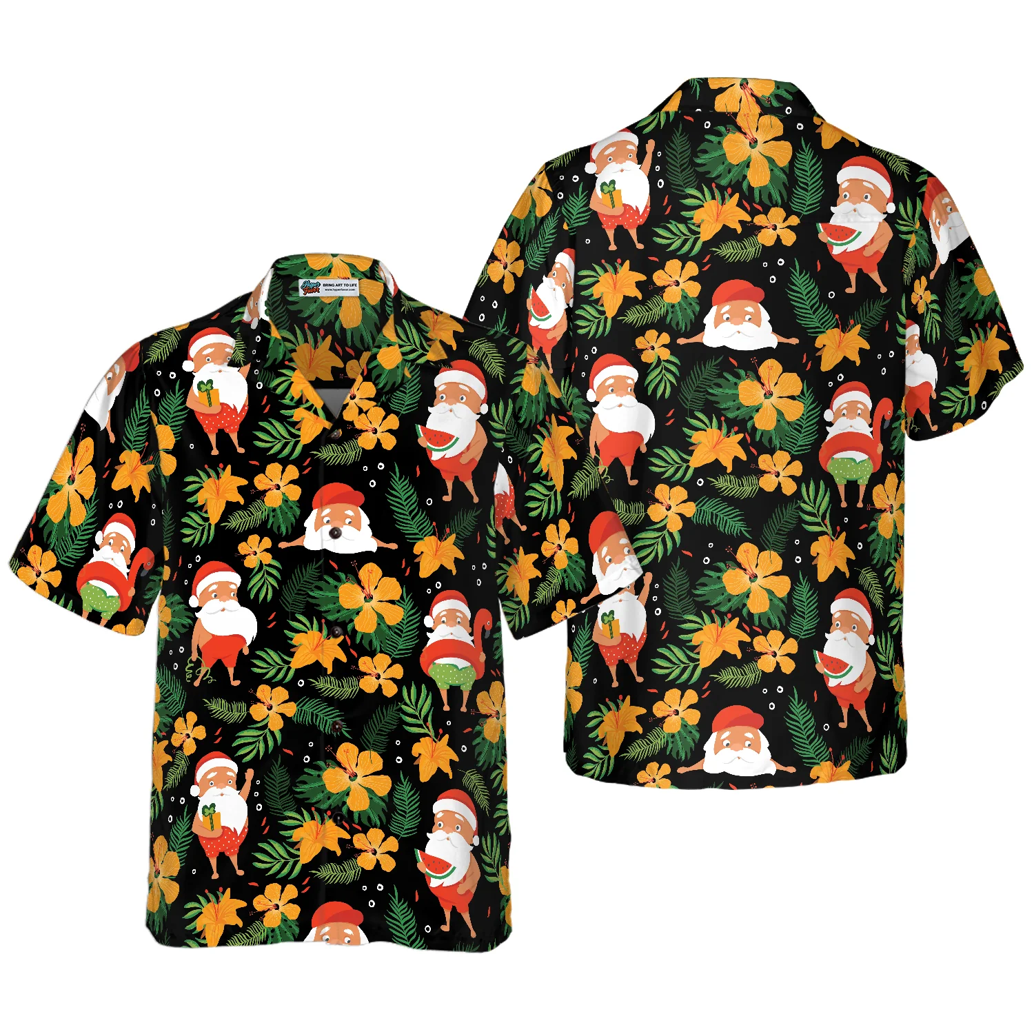 Hyperfavor Christmas Hawaiian Shirts Santa Swimming Tropical Pattern Shirt Short Sleeve Christmas Shirt Idea Gift Aloha Shirt For Men and Women