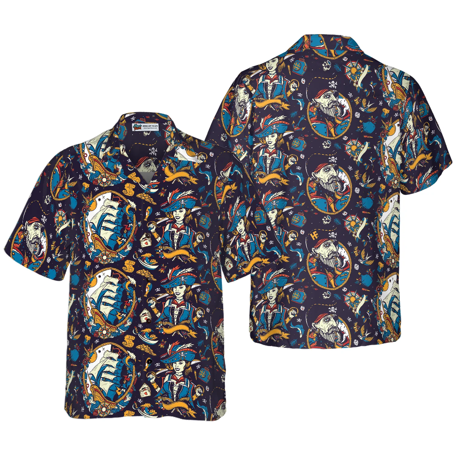 Tattoo Style Pirate Sea Adventure Hawaiian Shirt Aloha Shirt For Men and Women