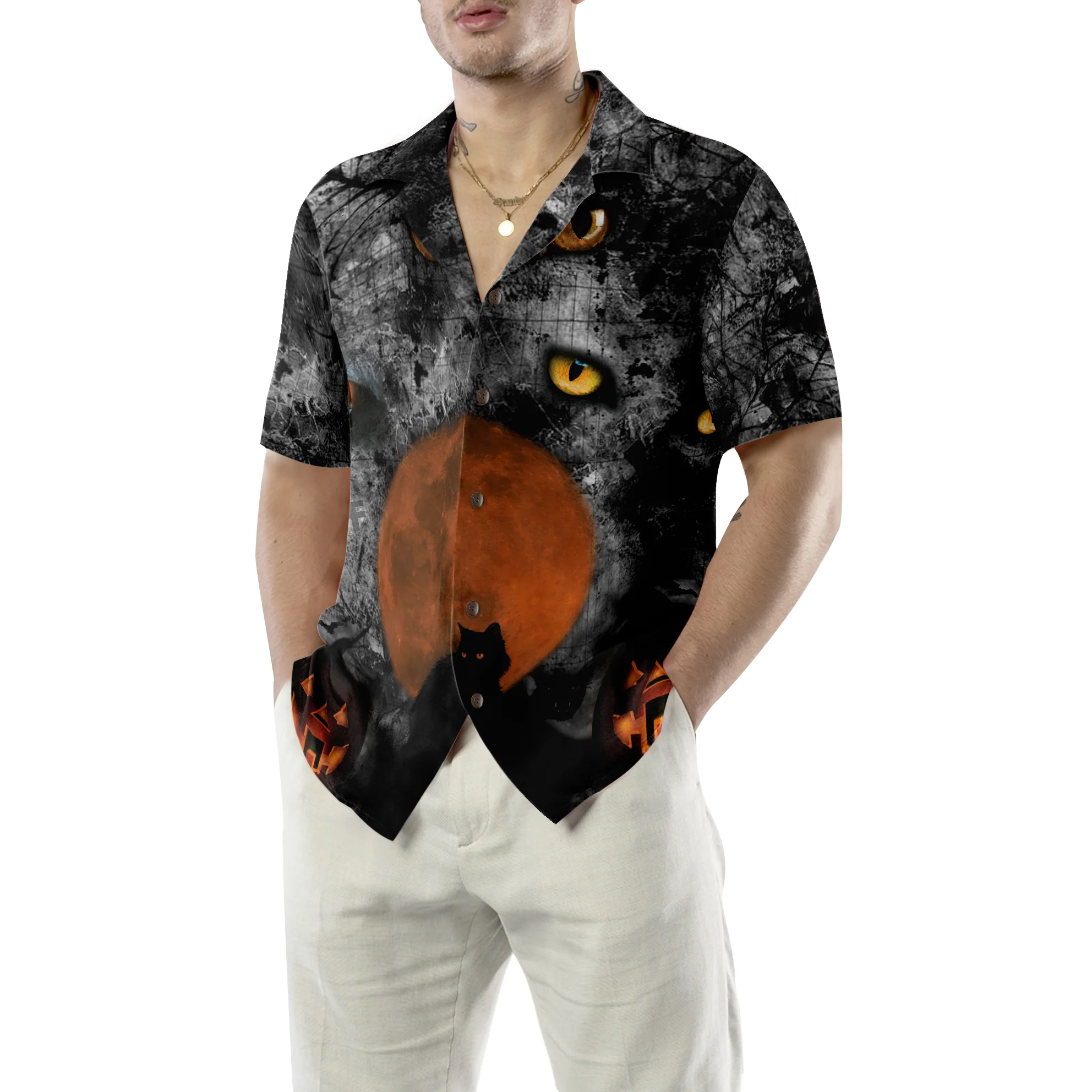 Black Cat Halloween Shirt Hawaiian Shirt Aloha Shirt For Men and Women