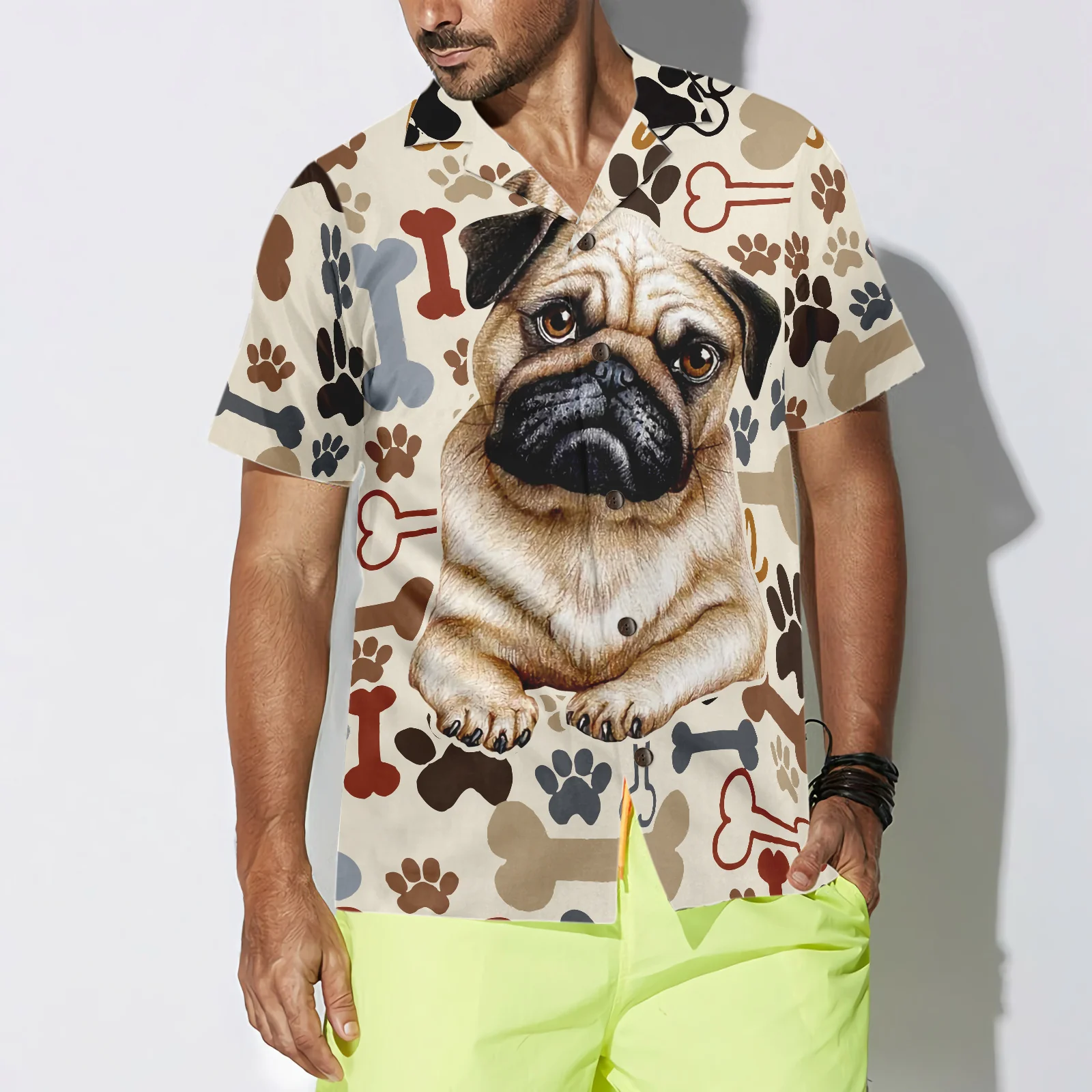 Retro Pug Shirt Hawaiian Shirt Aloha Shirt For Men and Women