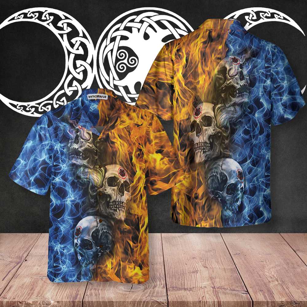 Gothic Skull Fire And Water Hawaiian Shirt Unique Skull Goth Shirt Aloha Shirt For Men and Women