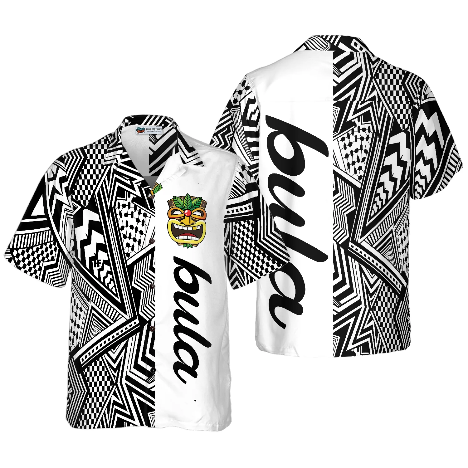 Customized Black and White Modern Pattern Bula Hawaiian Shirt Aloha Shirt For Men and Women