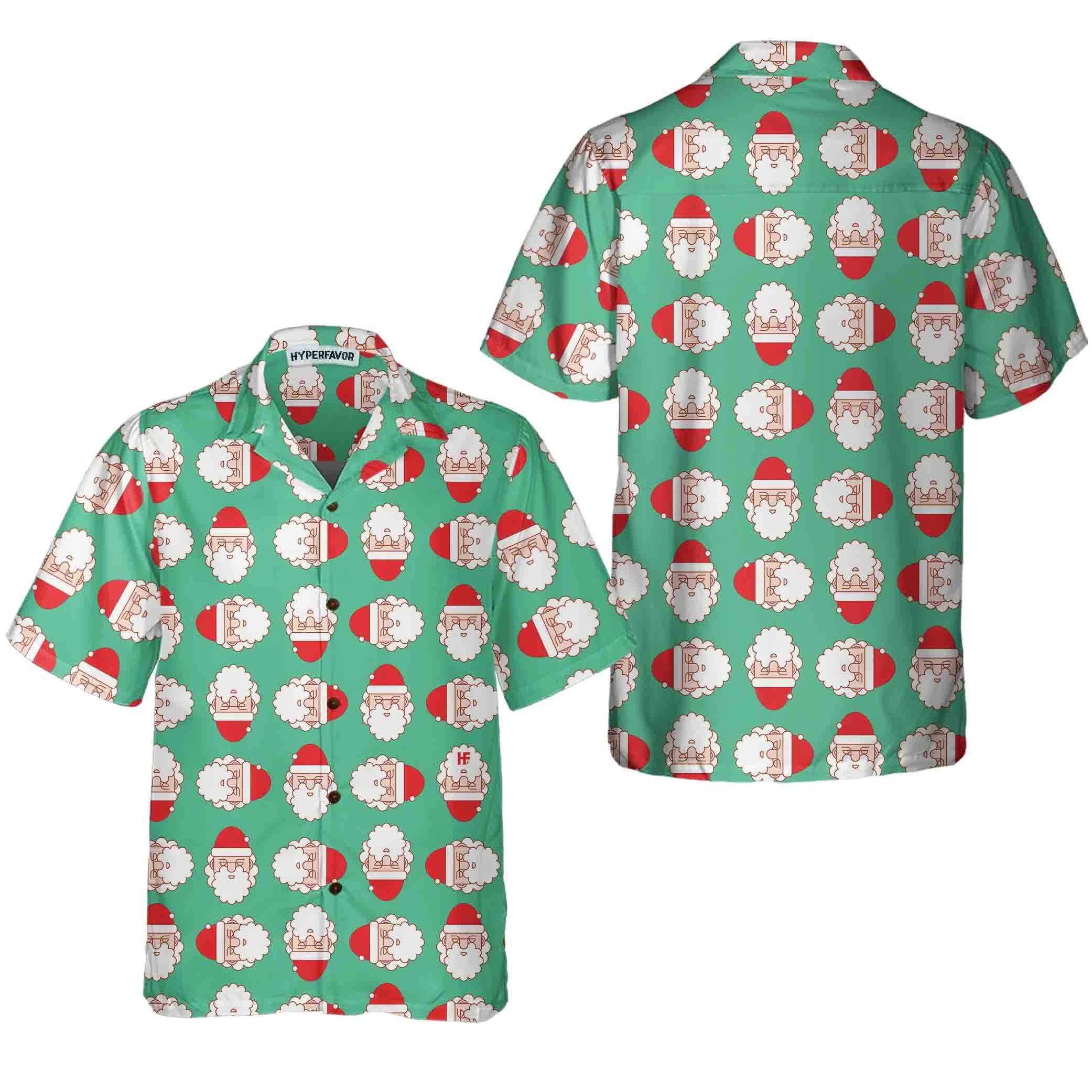 Christmas Santa Claus Face Seamless Pattern Hawaiian Shirt Funny Christmas Hawaiian Shirt Aloha Shirt For Men and Women