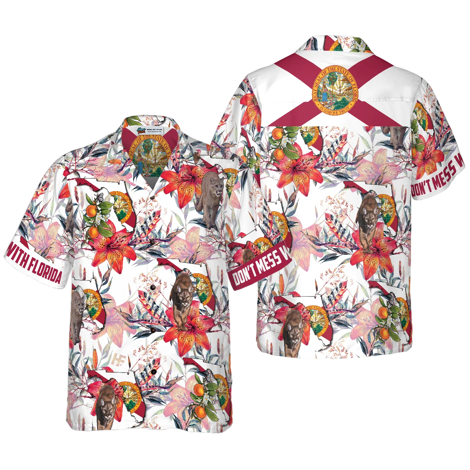 Florida Panther And Orange Blossom Hawaiian Shirt Aloha Shirt For Men and Women