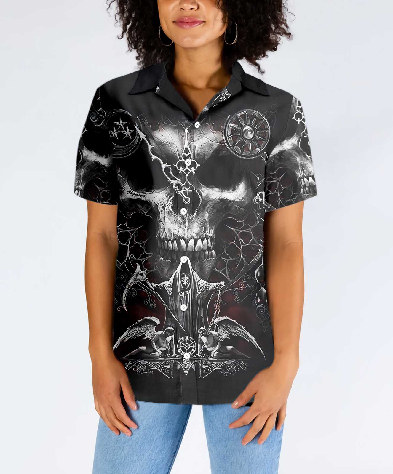 Skull Death Hawaiian Shirt Black And White Gothic Skull Shirt Aloha Shirt For Men and Women