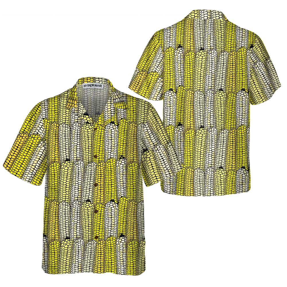 Corn Cob Plant Seamless Pattern Hawaiian Shirt Corn Shirt Button Up Hawaiian Shirt With Corn Aloha Shirt For Men and Women