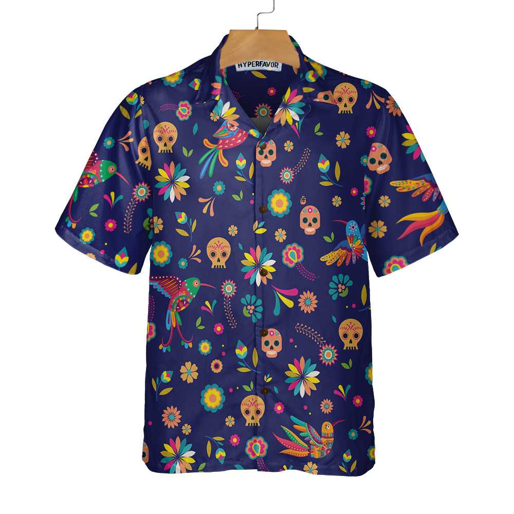 Colorful Alebrijes Birds And Bright Floral Mexican Culture Hawaiian Shirt Mexican Sugar Skull Shirt Aloha Shirt For Men and Women