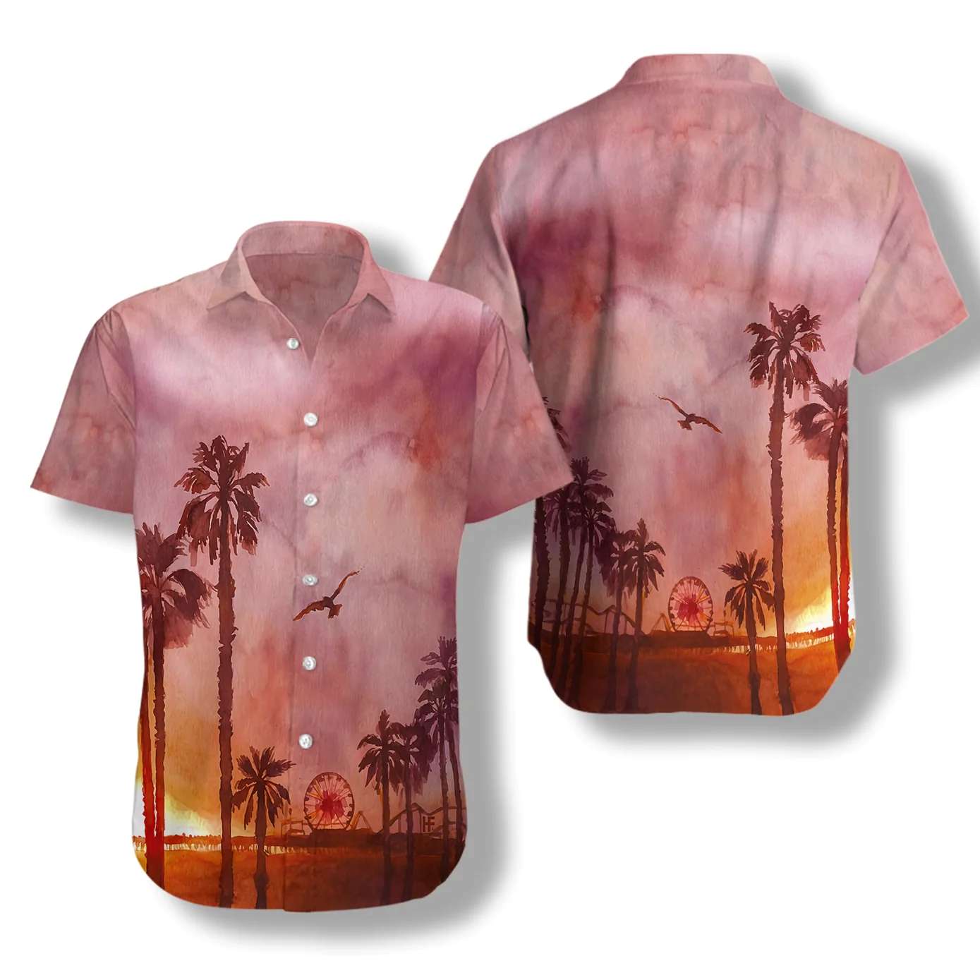 Sunset Santa Monica Pier Canvas Hawaiian Shirt Aloha Shirt For Men and Women