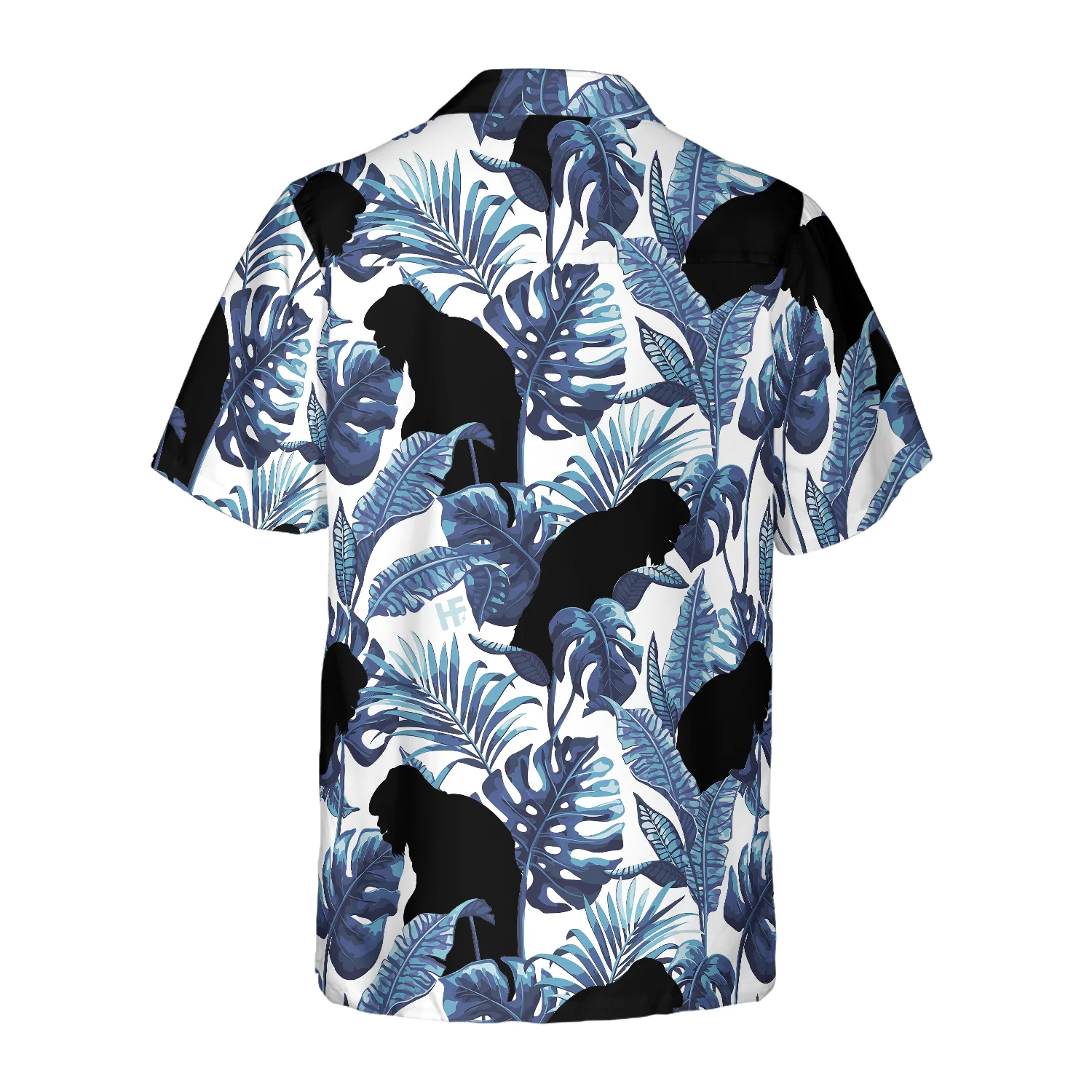 Bigfoot  The Blue Leaves Bigfoot Hawaiian Shirt White And Navy Blue Tropical Floral Bigfoot Shirt Aloha Shirt For Men and Women