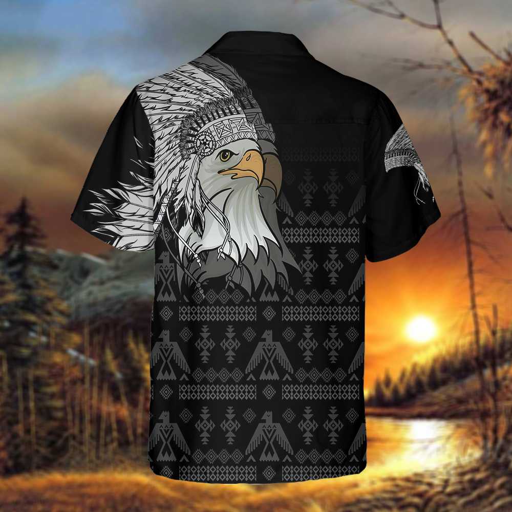 Spirit Eagle With Headdress Native American Hawaiian Shirt Tribal Black And White Pattern Native American Shirt Aloha Shirt For Men and Women